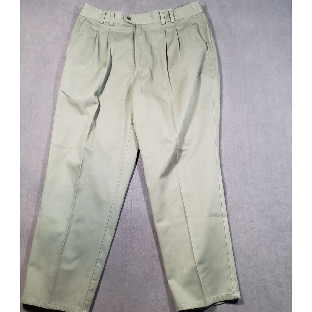Bugle Boy Pleated Pants Mens 36x30 Olive Green Chino Trousers Twill Vintage‎